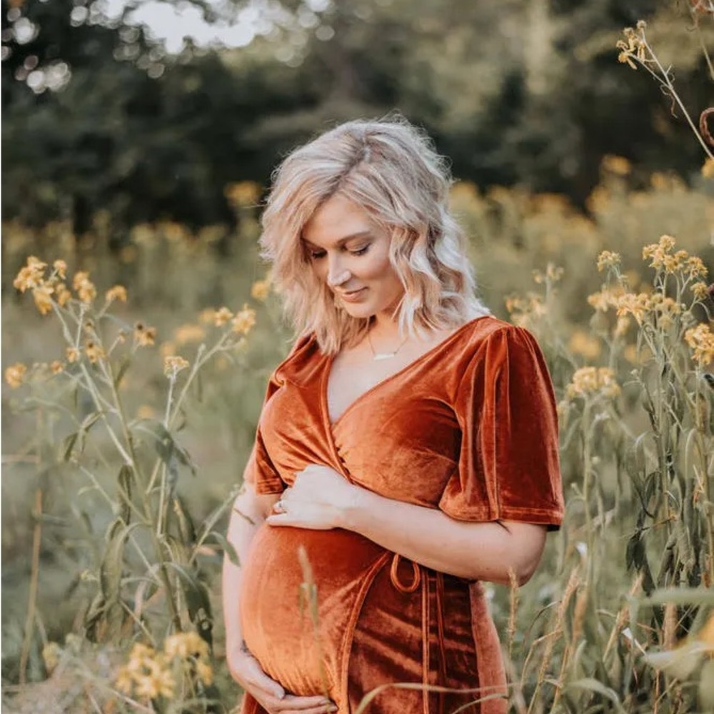 Rust Velvet Maternity Dress